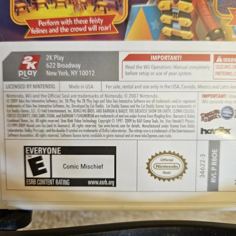 Ringling Bros Barnum & Bailey Circus Nintendo Wii 2009 CIB Complete - Tested